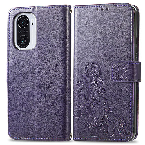 Leather Case Stands Flip Flowers Cover Holder for Xiaomi Mi 11i 5G Purple