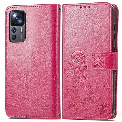 Leather Case Stands Flip Flowers Cover Holder for Xiaomi Mi 12T 5G Red