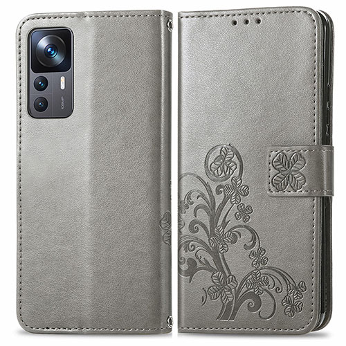 Leather Case Stands Flip Flowers Cover Holder for Xiaomi Mi 12T Pro 5G Gray