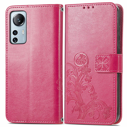 Leather Case Stands Flip Flowers Cover Holder for Xiaomi Mi 12X 5G Red