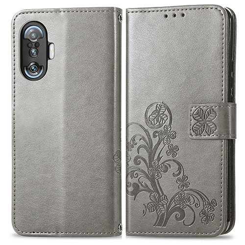 Leather Case Stands Flip Flowers Cover Holder for Xiaomi Poco F3 GT 5G Gray