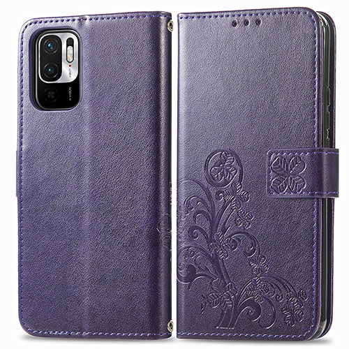 Leather Case Stands Flip Flowers Cover Holder for Xiaomi POCO M3 Pro 5G Purple
