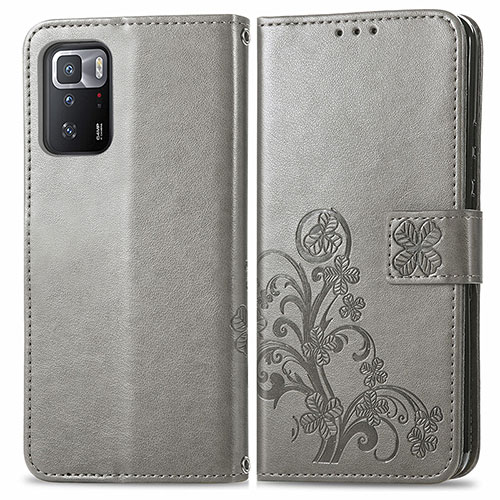 Leather Case Stands Flip Flowers Cover Holder for Xiaomi Poco X3 GT 5G Gray