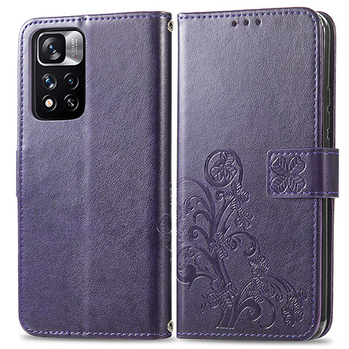 Leather Case Stands Flip Flowers Cover Holder for Xiaomi Poco X4 NFC Purple