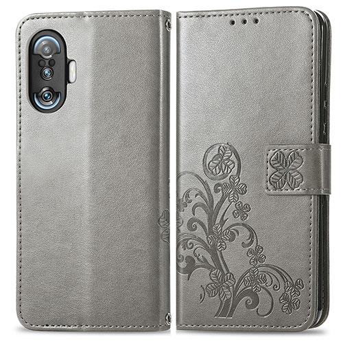 Leather Case Stands Flip Flowers Cover Holder for Xiaomi Redmi K40 Gaming 5G Gray