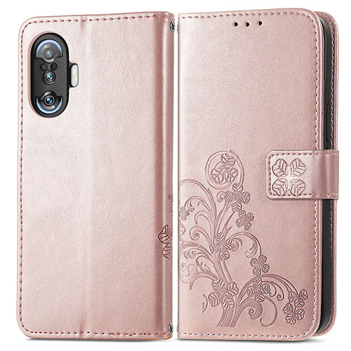 Leather Case Stands Flip Flowers Cover Holder for Xiaomi Redmi K40 Gaming 5G Pink