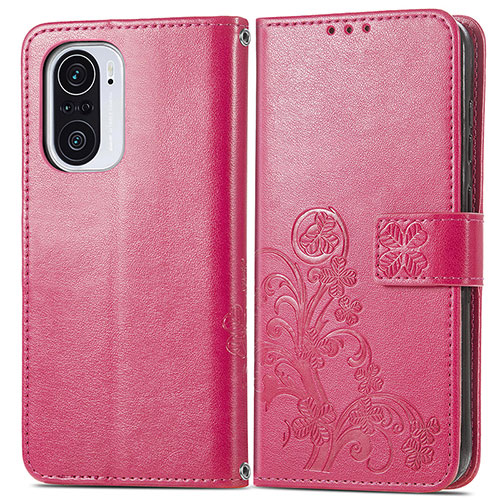 Leather Case Stands Flip Flowers Cover Holder for Xiaomi Redmi K40 Pro+ Plus 5G Red