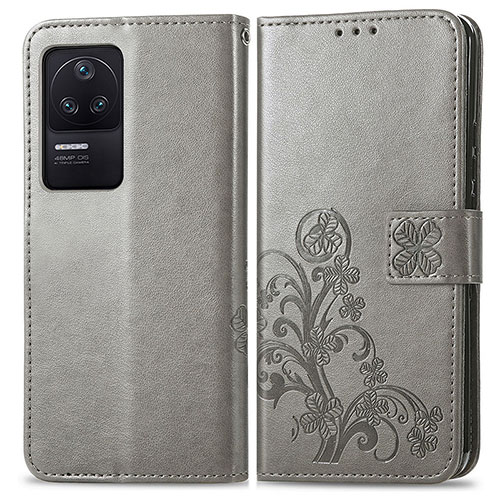 Leather Case Stands Flip Flowers Cover Holder for Xiaomi Redmi K40S 5G Gray