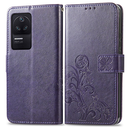 Leather Case Stands Flip Flowers Cover Holder for Xiaomi Redmi K40S 5G Purple