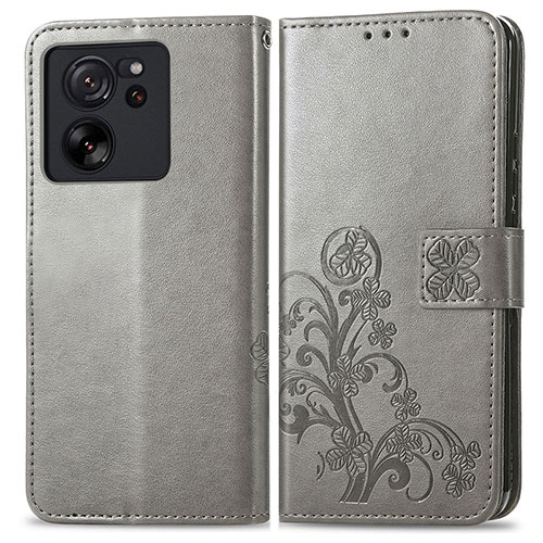 Leather Case Stands Flip Flowers Cover Holder for Xiaomi Redmi K60 Ultra 5G Gray