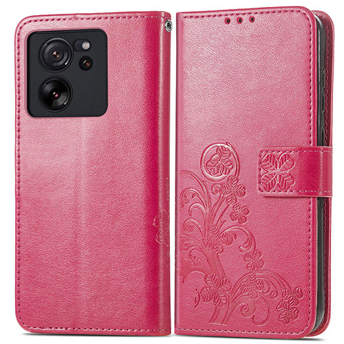 Leather Case Stands Flip Flowers Cover Holder for Xiaomi Redmi K60 Ultra 5G Hot Pink