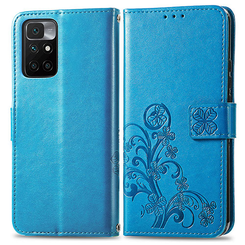 Leather Case Stands Flip Flowers Cover Holder for Xiaomi Redmi Note 11 4G (2021) Blue