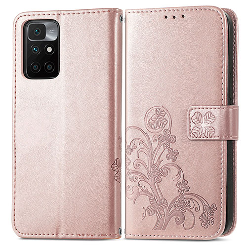 Leather Case Stands Flip Flowers Cover Holder for Xiaomi Redmi Note 11 4G (2021) Pink