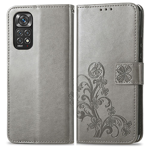 Leather Case Stands Flip Flowers Cover Holder for Xiaomi Redmi Note 11 4G (2022) Gray