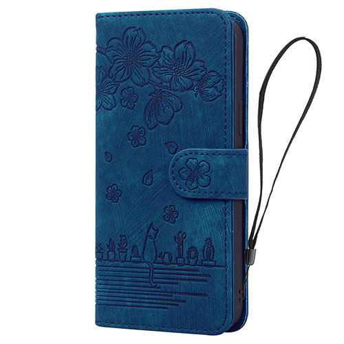 Leather Case Stands Flip Flowers Cover Holder HF1 for Huawei Honor 90 Lite 5G Blue