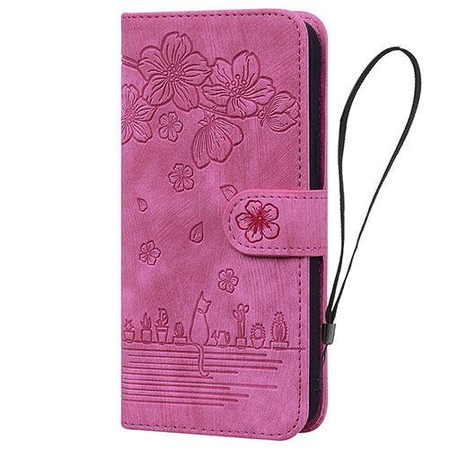 Leather Case Stands Flip Flowers Cover Holder HF1 for Huawei Honor 90 Lite 5G Hot Pink