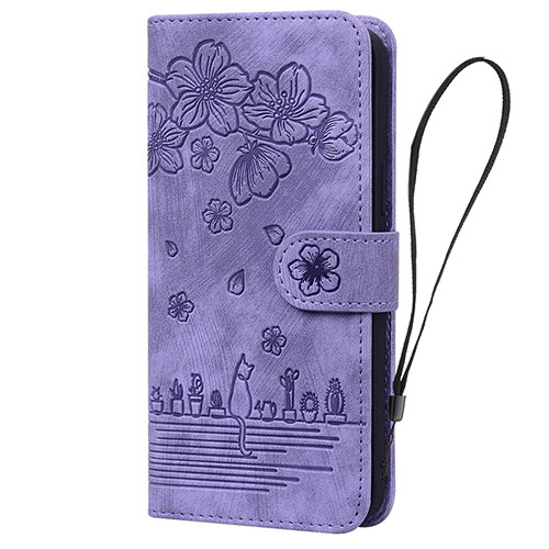 Leather Case Stands Flip Flowers Cover Holder HF1 for Huawei Honor 90 Lite 5G Purple