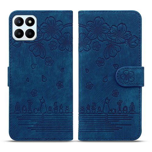 Leather Case Stands Flip Flowers Cover Holder HF1 for Huawei Honor X6a Blue