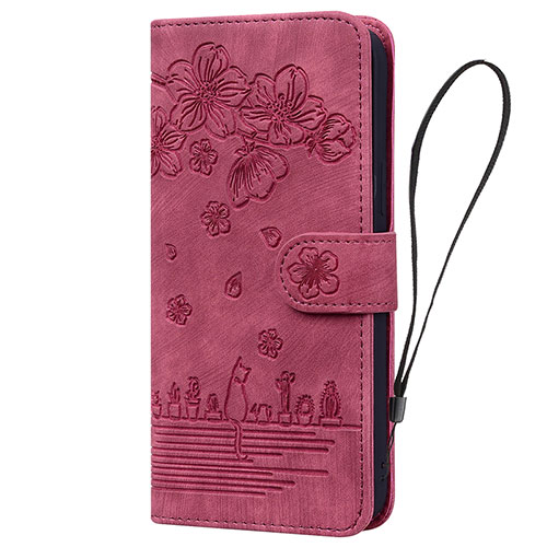 Leather Case Stands Flip Flowers Cover Holder HF2 for Huawei Honor 90 5G Red