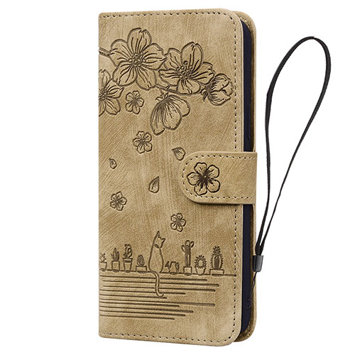 Leather Case Stands Flip Flowers Cover Holder HF2 for Huawei Honor X6a Brown