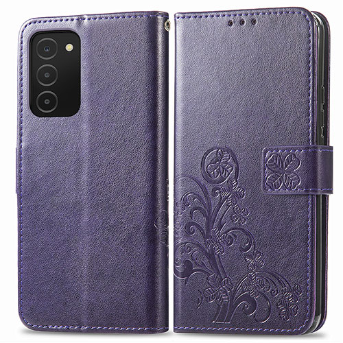 Leather Case Stands Flip Flowers Cover Holder S01D for Samsung Galaxy A02s Purple