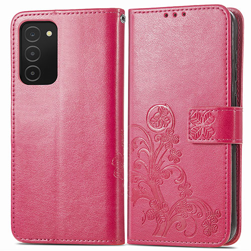 Leather Case Stands Flip Flowers Cover Holder S01D for Samsung Galaxy A03s Hot Pink