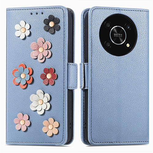 Leather Case Stands Flip Flowers Cover Holder S02D for Huawei Honor Magic4 Lite 5G Blue