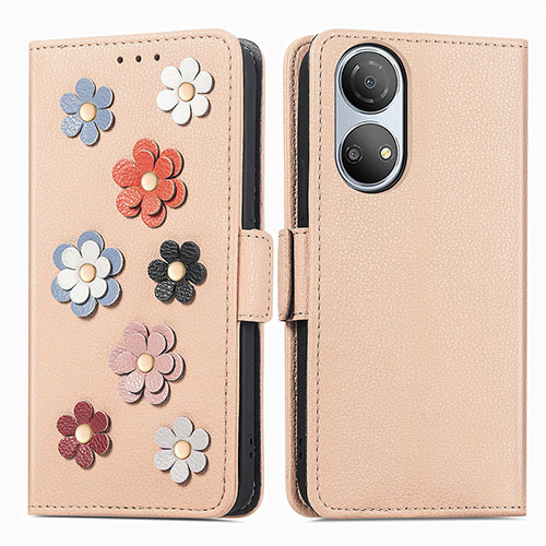 Leather Case Stands Flip Flowers Cover Holder S02D for Huawei Honor X7 Khaki