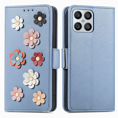 Leather Case Stands Flip Flowers Cover Holder S02D for Huawei Honor X8 4G Blue