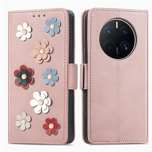 Leather Case Stands Flip Flowers Cover Holder S02D for Huawei Mate 50 Pro Rose Gold