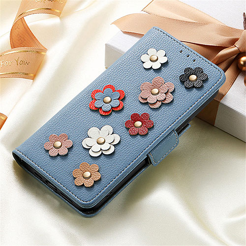 Leather Case Stands Flip Flowers Cover Holder S02D for Samsung Galaxy S21 Plus 5G Blue