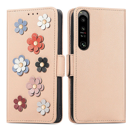 Leather Case Stands Flip Flowers Cover Holder S02D for Sony Xperia 1 IV SO-51C Khaki