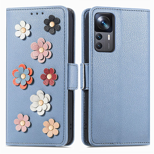 Leather Case Stands Flip Flowers Cover Holder S02D for Xiaomi Mi 12T Pro 5G Blue