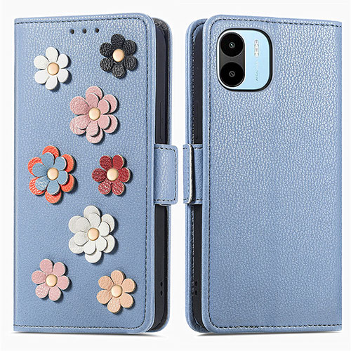 Leather Case Stands Flip Flowers Cover Holder S02D for Xiaomi Redmi A1 Blue