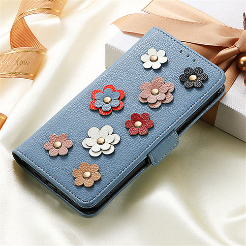 Leather Case Stands Flip Flowers Cover Holder S02D for Xiaomi Redmi K50 Gaming 5G Blue