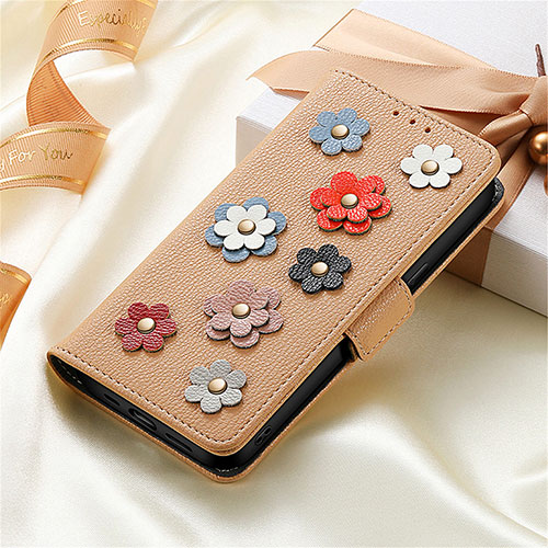 Leather Case Stands Flip Flowers Cover Holder S02D for Xiaomi Redmi K50 Gaming AMG F1 5G Khaki