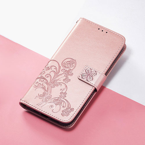 Leather Case Stands Flip Flowers Cover Holder S03D for Motorola Moto Edge (2023) 5G Rose Gold