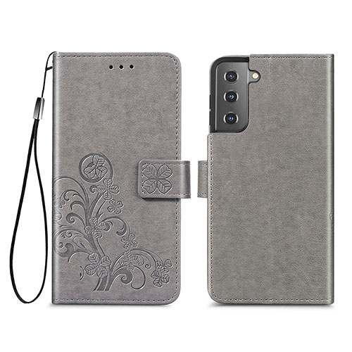 Leather Case Stands Flip Flowers Cover Holder S03D for Samsung Galaxy S21 Plus 5G Gray