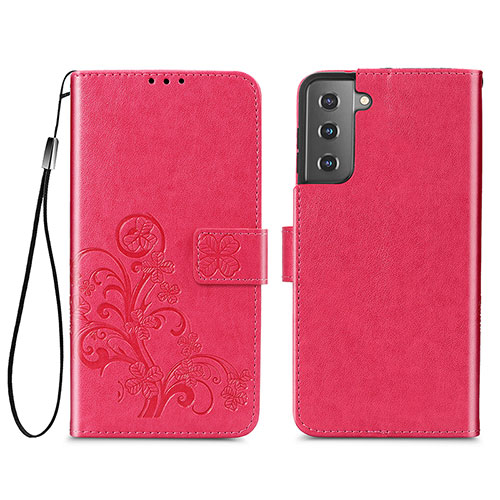 Leather Case Stands Flip Flowers Cover Holder S03D for Samsung Galaxy S22 Plus 5G Red