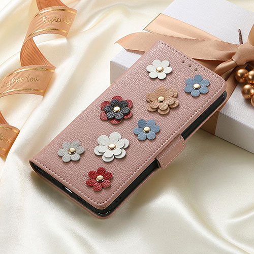 Leather Case Stands Flip Flowers Cover Holder S04D for Huawei Nova Y71 Rose Gold