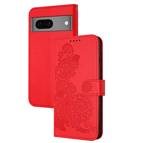 Leather Case Stands Flip Flowers Cover Holder Y01X for Google Pixel 7 5G Red