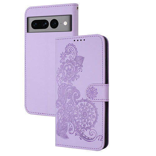 Leather Case Stands Flip Flowers Cover Holder Y01X for Google Pixel 7 Pro 5G Purple