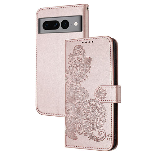 Leather Case Stands Flip Flowers Cover Holder Y01X for Google Pixel 7 Pro 5G Rose Gold