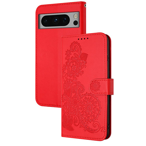 Leather Case Stands Flip Flowers Cover Holder Y01X for Google Pixel 8 5G Red