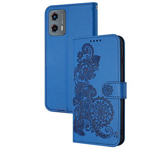 Leather Case Stands Flip Flowers Cover Holder Y01X for Motorola Moto G 5G (2023) Blue