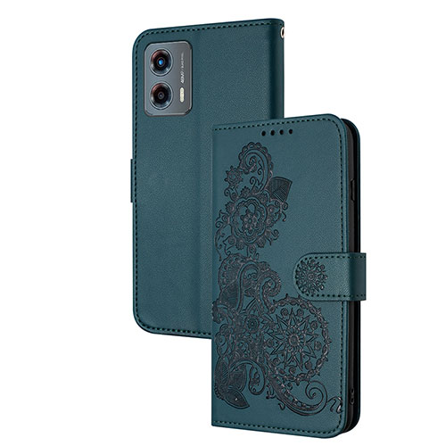 Leather Case Stands Flip Flowers Cover Holder Y01X for Motorola Moto G 5G (2023) Green