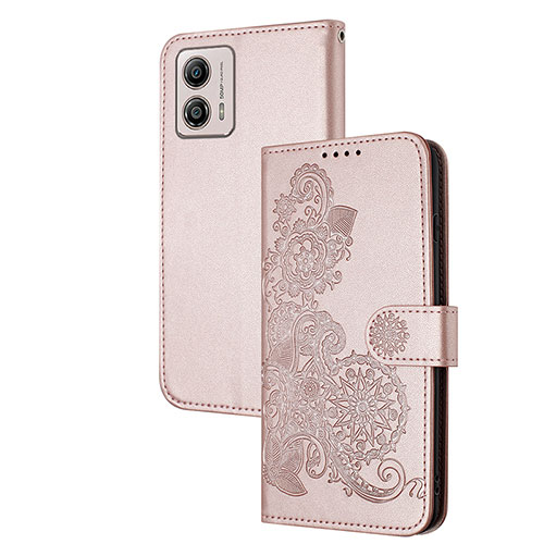 Leather Case Stands Flip Flowers Cover Holder Y01X for Motorola Moto G53j 5G Rose Gold