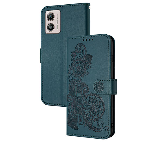 Leather Case Stands Flip Flowers Cover Holder Y01X for Motorola Moto G53y 5G Green