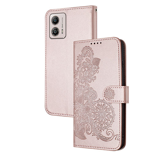 Leather Case Stands Flip Flowers Cover Holder Y01X for Motorola Moto G53y 5G Rose Gold