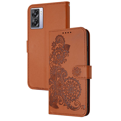 Leather Case Stands Flip Flowers Cover Holder Y01X for OnePlus Nord N300 5G Brown